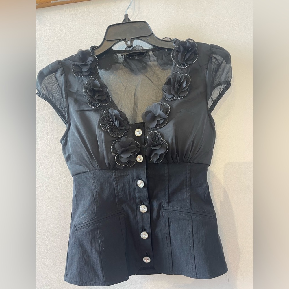 Black floral elegant blouse